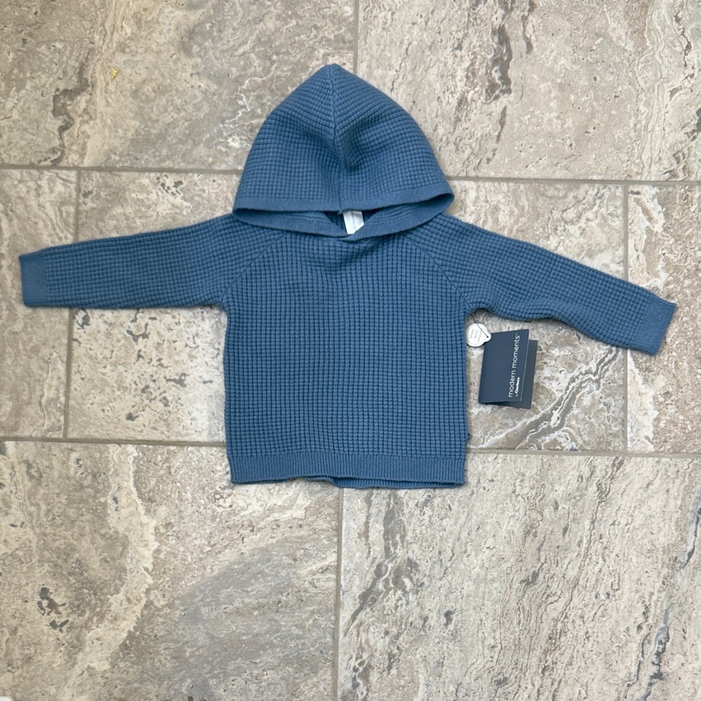 NWT Size 12M Modern Moment Textured Hooded Knit Sweater in Slate Blue